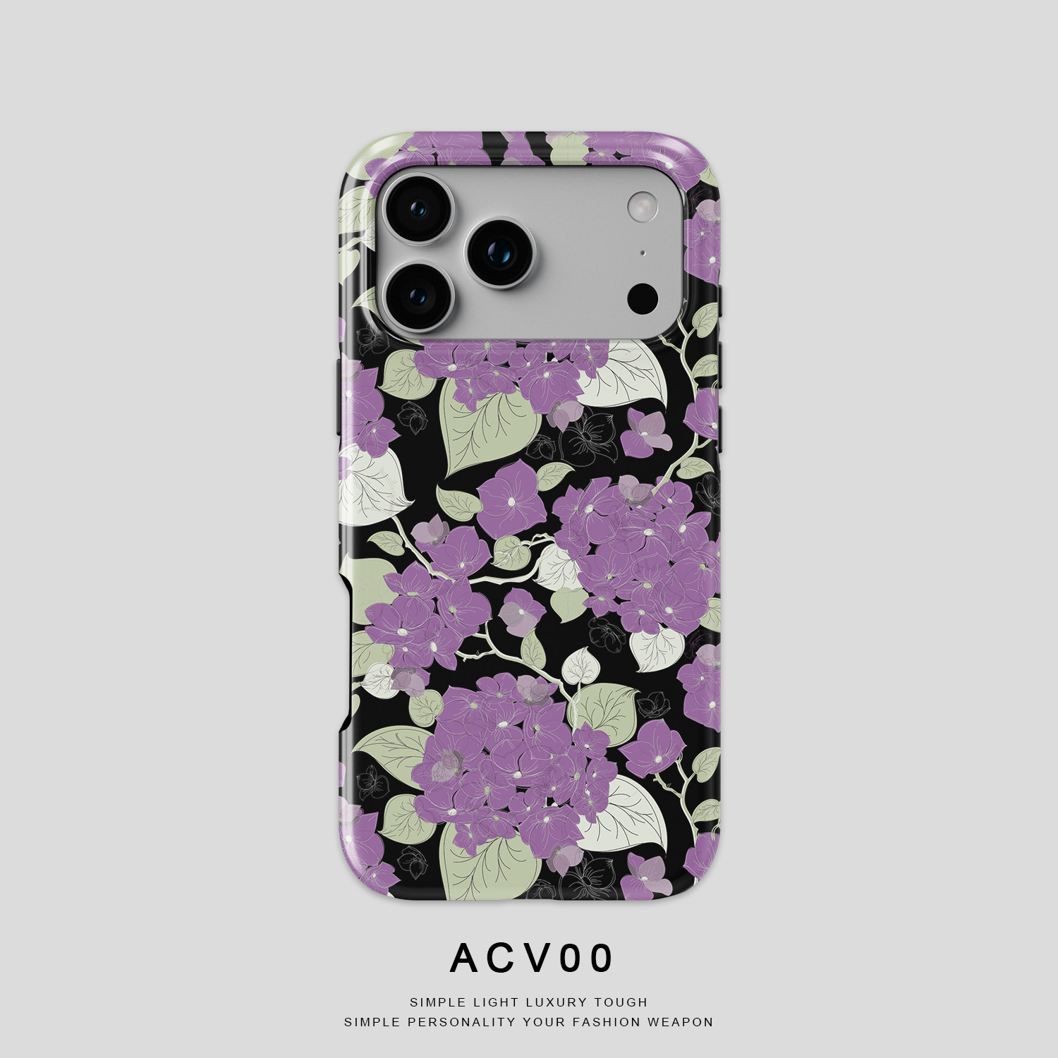 Acvoo紫色花卉iPhone17Promax保护16适用于苹果15手机壳14防摔壳13不褪色12环保11可水洗Air全包