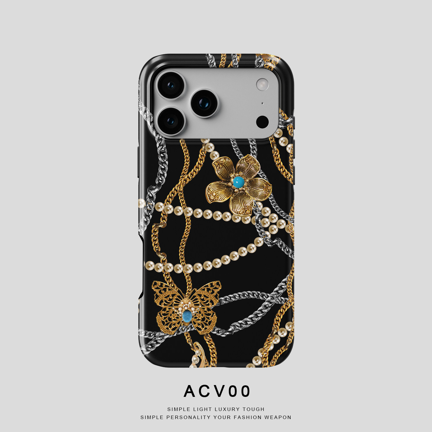Acvoo复古仿真金属花朵珍珠蝴蝶iPhone17Promax保护16适用于苹果15手机壳14防摔壳13不褪色12可水洗全包