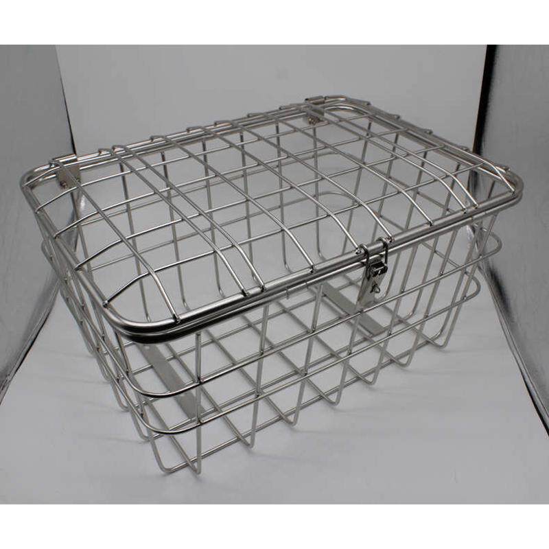 自行车电动车三轮车后置车篮不锈钢车筐加大加粗带盖车篮货架车篓