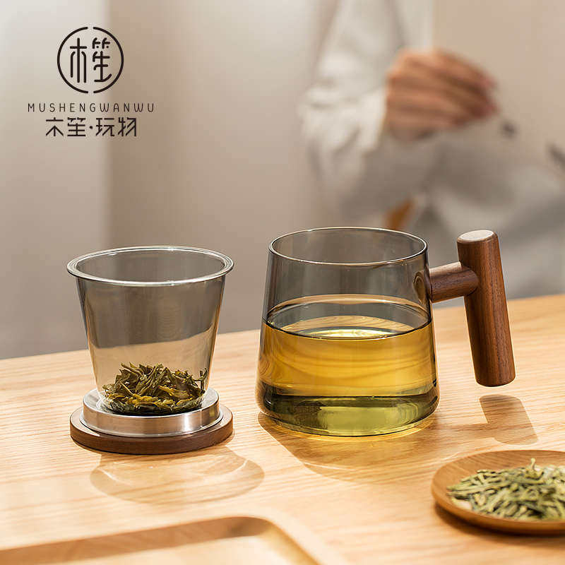 木笙玩物玻璃泡茶杯带盖过滤水杯男士简约大容量茶水分离茶道杯子