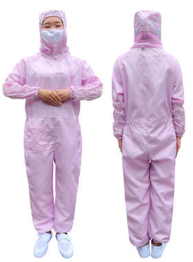 网格百级无尘服连体斜拉链有口袋连面罩橙色全身防尘防静电洁净服