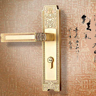 新中式 室内门锁卧室房门锁黄古铜家用门把手仿古磁吸静音实木门锁