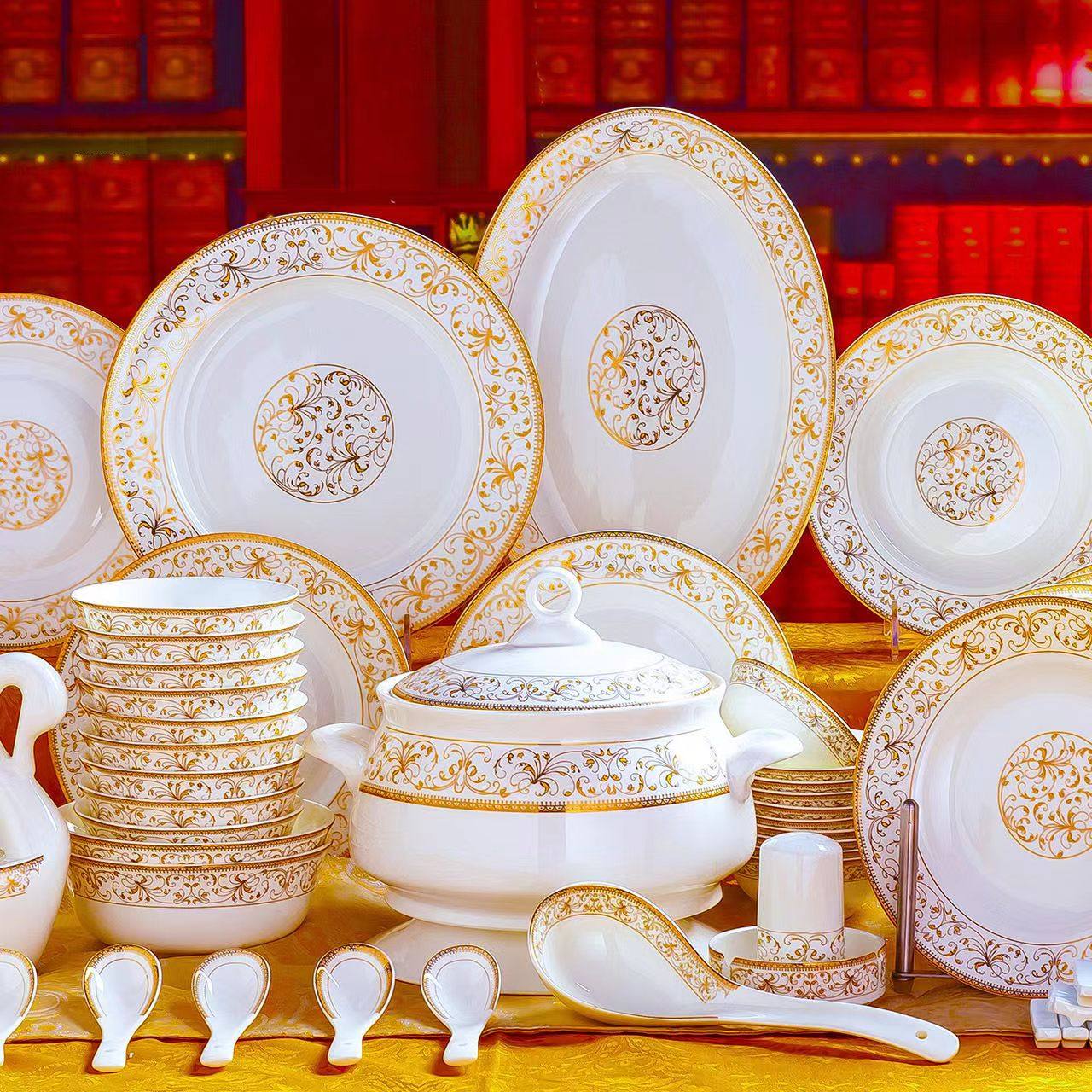 景德镇碗碟套装家用简约现代饭碗骨瓷碗碟盘送礼乔迁入宅陶瓷餐具,餐饮具,餐具瓷器套装,淘宝优惠券,粉丝福利购,淘宝优惠卷