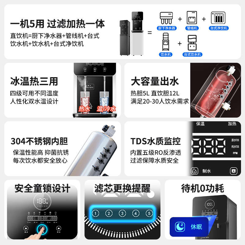 首悦直饮水机商用净水器家用办公室自来水过滤加热一体立式管线