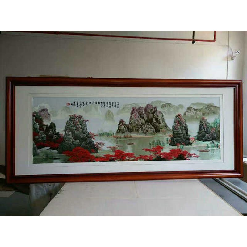 苏州刺绣机绣客厅装饰画山水牡丹花开富贵紫气东来聚宝盆旭日东图片