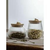 竖纹竹盖玻璃罐茶叶罐咖啡花茶收纳罐密封罐储物罐日式 杂粮玻璃罐