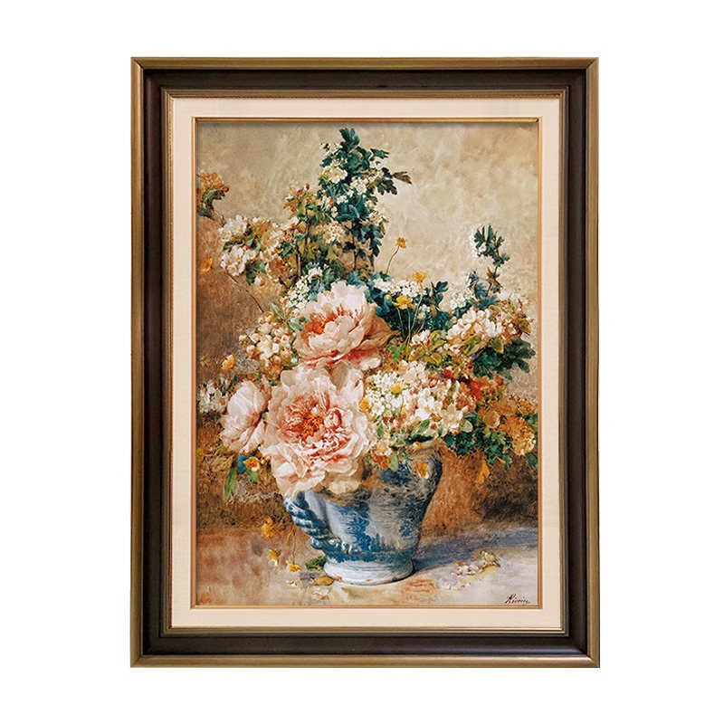 美式玄关装饰画走廊过道竖版挂画欧式餐厅背景墙壁画手绘花卉油