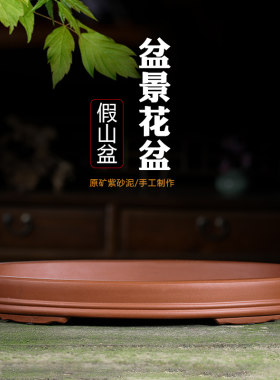 宜兴紫砂花盆假山浅椭圆形水底无孔水培陶瓷生石花可爱盘景花盆