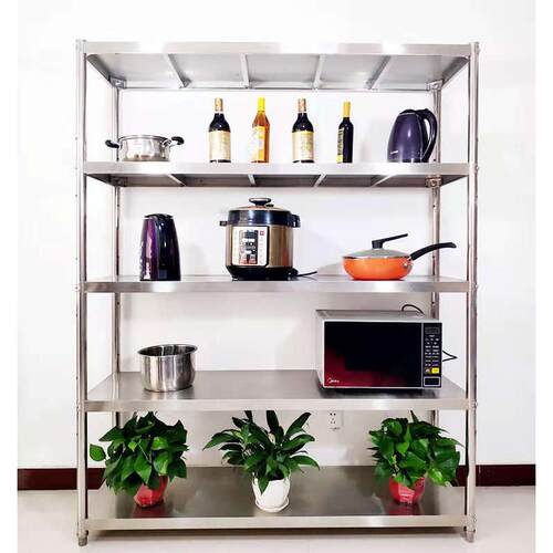 加厚不锈钢厨房酒店餐厅置物架微波炉烤箱收纳架五层家用落地货架