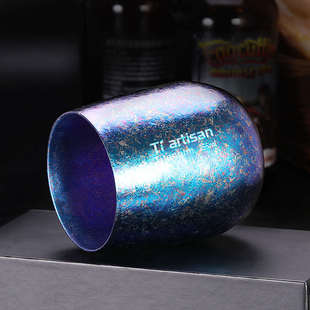 钛工匠户外纯钛水杯冰花炫彩双层隔热咖啡杯个性旅行家用随手杯子