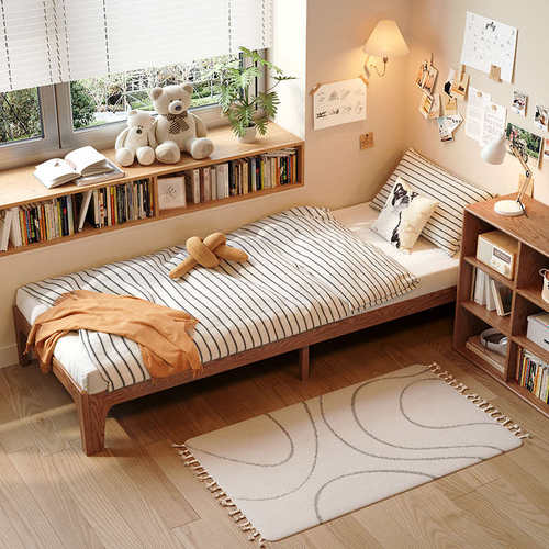 实木可伸缩单人床架子无小户型1拉沙发床一米宽抽80床头90cm公分