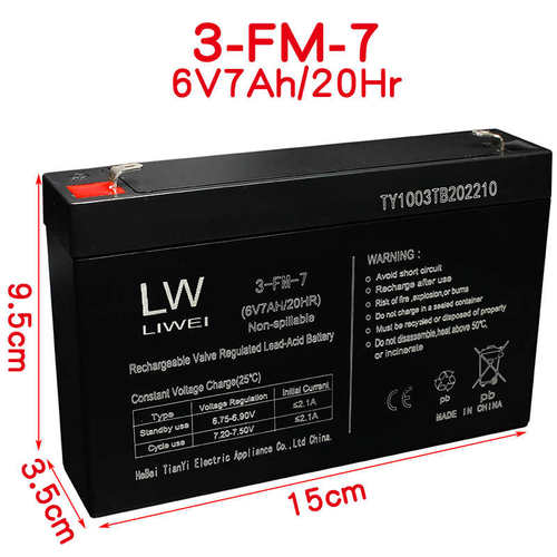 LONGWAY天能龙威儿童电动车6V7ah20hr3FM7电瓶摩托车大容量蓄电