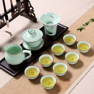 小号陶瓷功夫茶茶杯迷你鱼鲤鱼小金鱼茶具青瓷 小鱼家用瓷杯套装