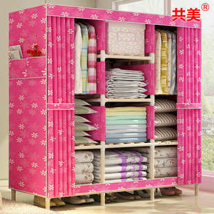 经济型防尘布柜子 木头布艺简易衣柜实木牛津布加厚加固木架子组装