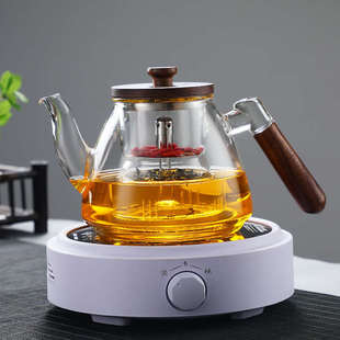 蒸煮茶壶玻璃蒸茶器家用养生壶胡桃木把泡茶壶电陶炉烧水壶 新款