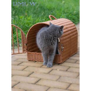 猫笼子便携外出手提猫笼藤编猫窝猫篮子车载宠物笼猫屋旅行遛猫包