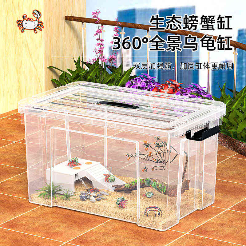 螃蟹乌龟缸透明塑料带盖造景家用养殖箱周转箱养螃蟹乌龟生态鱼缸
