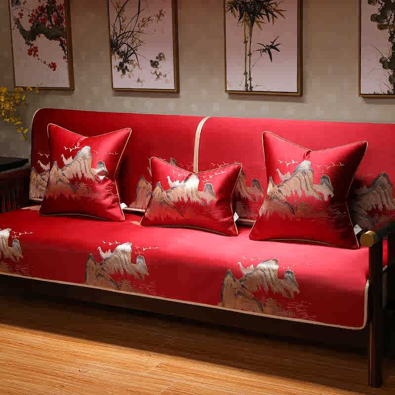 新中式沙发垫四季通用实木沙发套罩巾靠背巾全包盖坐垫夏季盖布