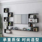 电视柜背景墙装 饰架子客厅创意墙上置物架卧室简约壁挂实木吊柜