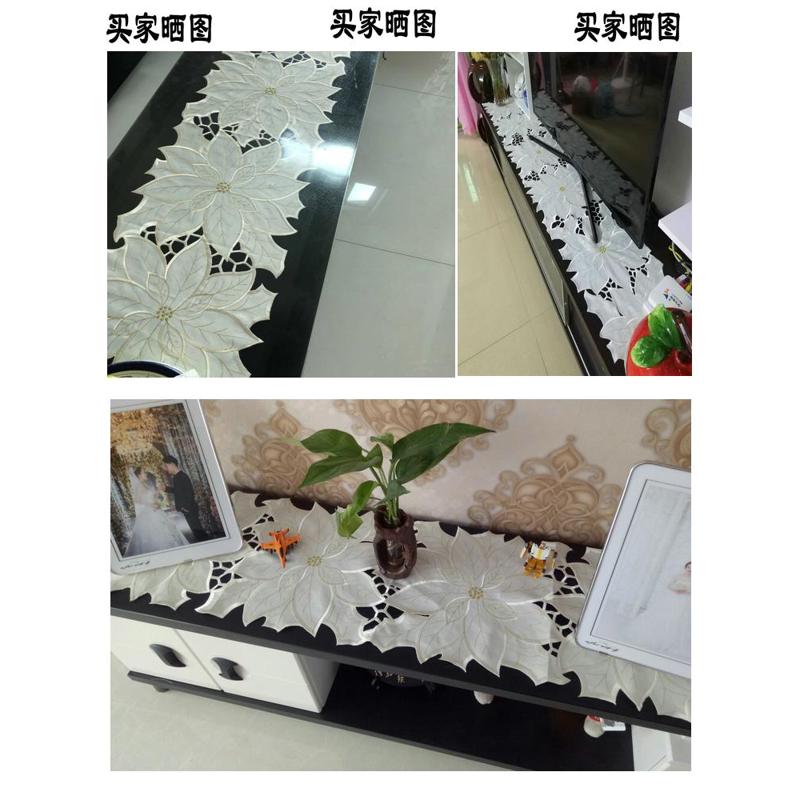 欧式桌旗刺绣镂空桌布白色长条电视柜盖布茶几巾满工镂空电视桌布