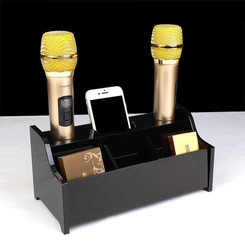 亚克力话筒架无线KTV麦克风话筒架子金色支架收纳盒桌面唛架包