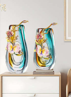 轻奢高级感花瓶简约现代高款假花插花器餐桌电视柜珐琅彩装饰摆件
