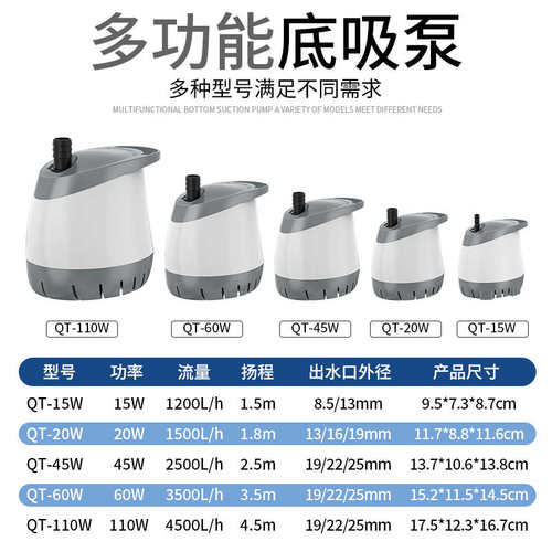 鱼缸抽水泵潜水过滤循环水泵低音鱼池小型抽水家用底吸鱼粪换水器