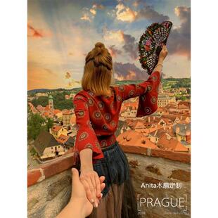 舞蹈扇子折扇西班牙双面手绘双面潮舞蹈扇子扇汉服扇折扇新疆包邮