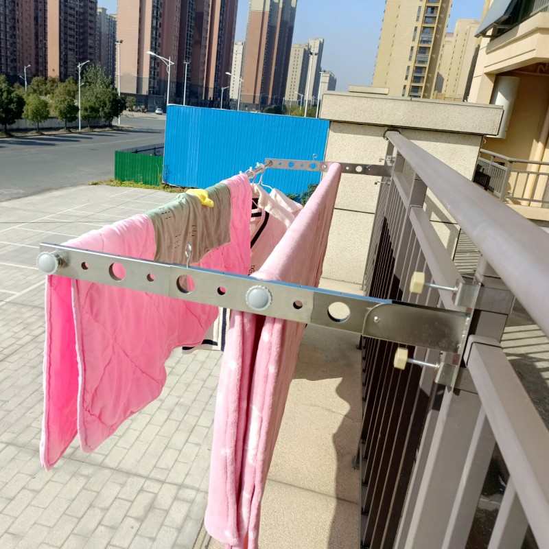 不锈钢防盗窗户外晒鞋架子阳台小型晾晒架挂鞋架伸缩折叠晾衣架杆