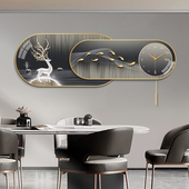 轻奢钟表挂钟客厅家用2025新款 餐厅装 饰画创意九鱼图艺术时钟挂墙