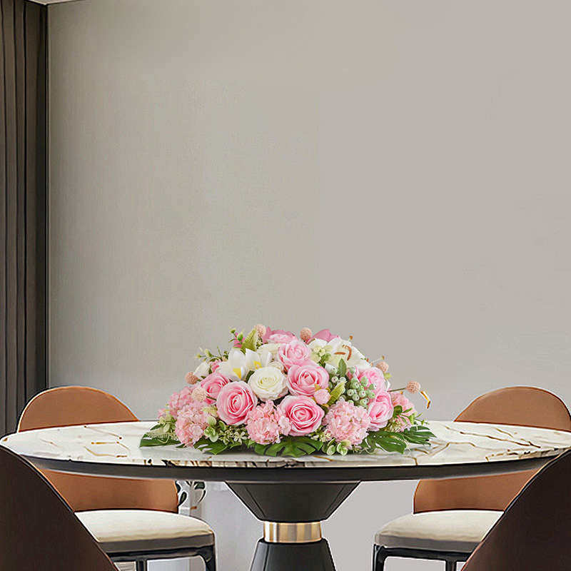 大圆桌红色餐桌花酒店餐桌转盘中间摆花餐桌圆形仿真台花装饰假花