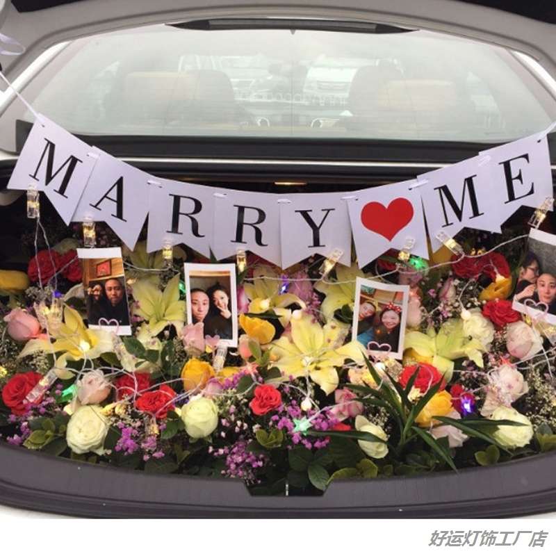 marry me求婚纸拉旗婚礼车尾箱装饰字母吊牌串旗横幅装扮道具表