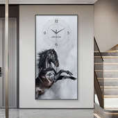 马到成功玄关装 饰画钟表挂钟客厅新中式 走廊过道挂画骏马艺术时钟