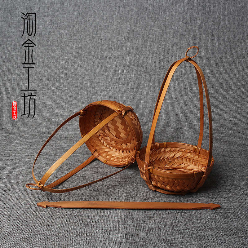 手工竹编工艺制品小簸箕筲箕竹篓竹篮子瓜果篮竹果盘手提篮扁担