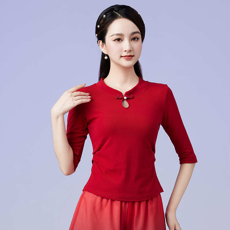 新款广场舞上衣复古立领跳舞服中国风舞蹈服女表演服装长袖练功服