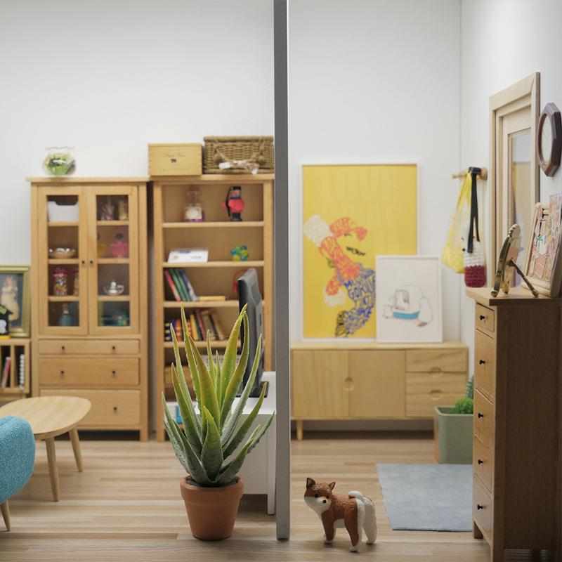 迷你娃屋书柜模型ob11微缩置物架12分袖珍家具道具bjd储物柜斗