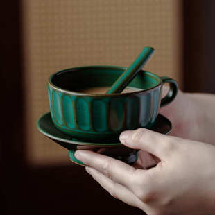 绿色咖啡杯 器昔 手工欧式 陶瓷咖啡杯碟 复古罗马柱粗陶泥套装