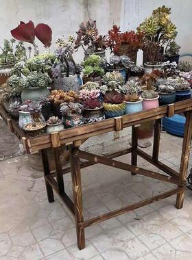 阳台实木1米2花架多功能置物架户外碳化防腐木简约多肉花盆架包邮