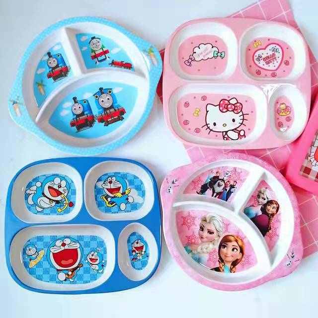 卡通密胺儿童餐具套装宝宝分格餐盘勺子吃饭碗幼儿园家用盘子防