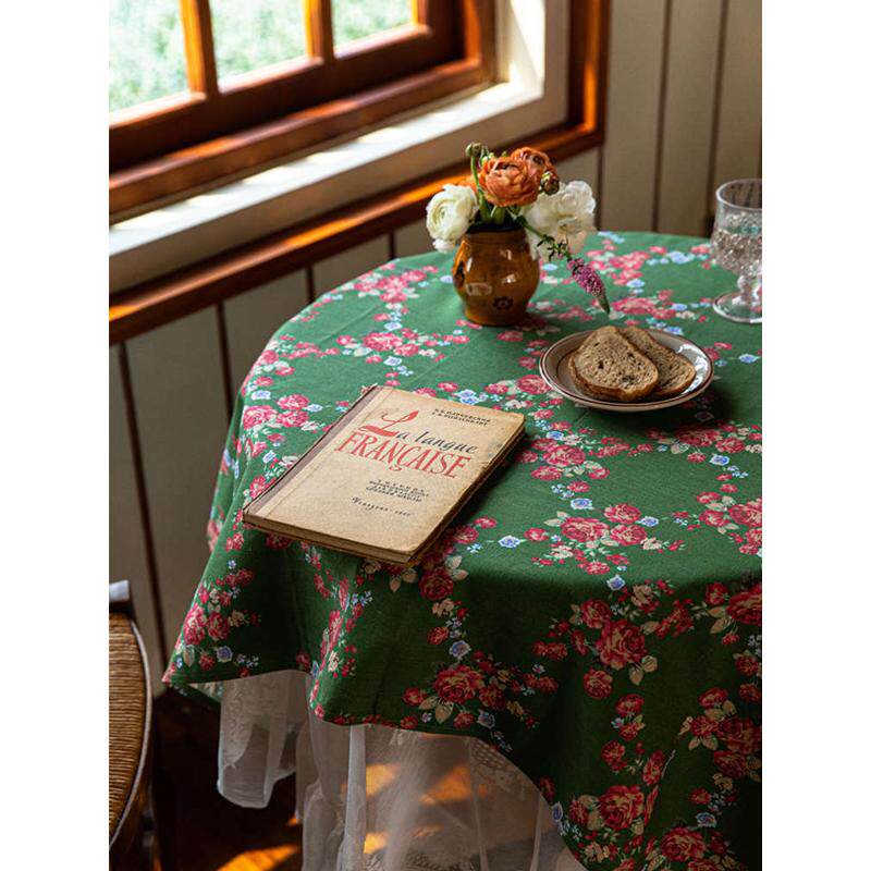 蜡笔派露香玫瑰圆形桌布|英式复古|蕾丝氛围感防水盖布田园茶几布