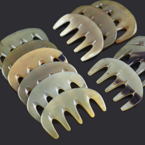 白牛角五齿刮痧片板 拨筋棒 面部脸部头部按摩梳子 背部刮痧