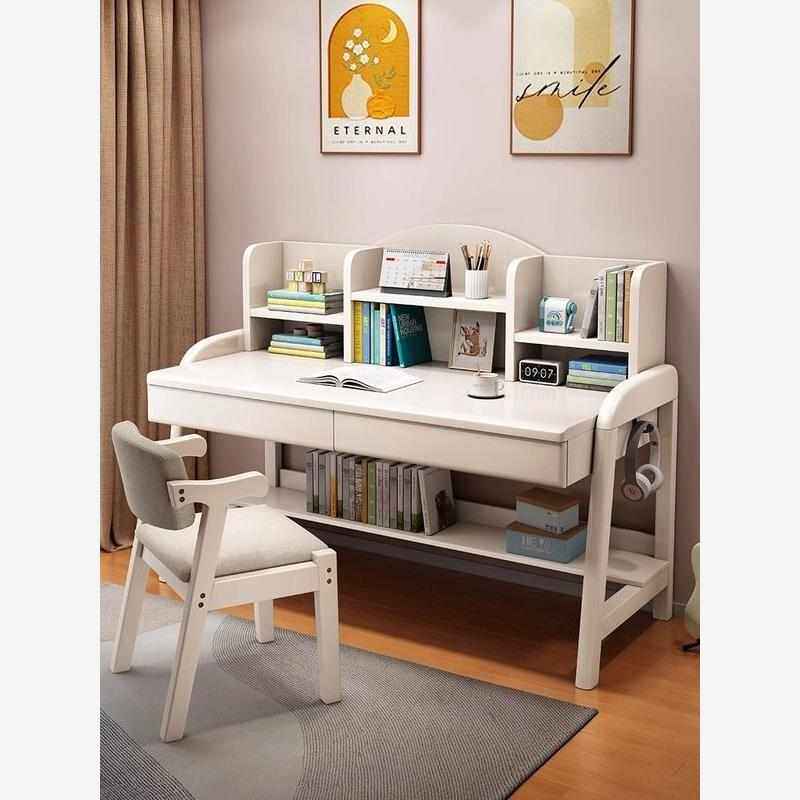 实木儿童学习桌中小学生家用书架一体桌卧室可升降小孩写字书桌椅