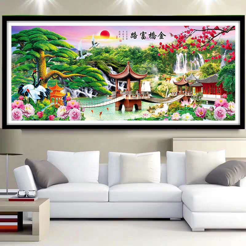迎客客厅钻粘贴新款金桥2024画点风景十字绣钻石画钻路山水富满