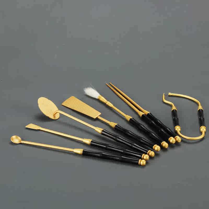 瑞象 黑檀木柄黄铜砂金七件套香勺香铲香压香筷毛刷香夹顶花,家居饰品,香薰DIY材料/工具,淘宝优惠券,粉丝福利购,淘宝优惠卷