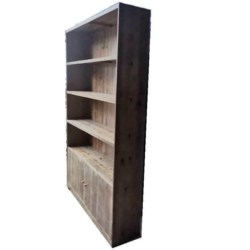 实木复古做旧落地书柜物M006实木书架置店铺展示架架层隔板架子