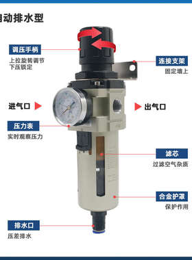 气动气源处理器空压机过滤调压阀AW2000-02手动/AW4000-04D自动