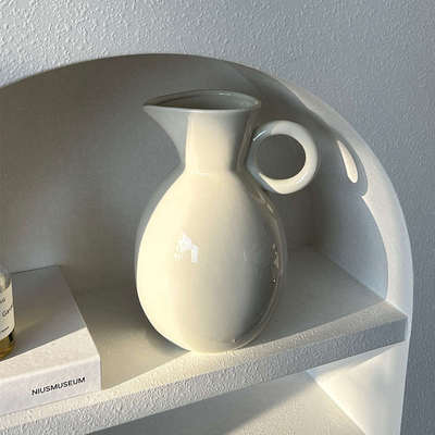 Silent Wind法式复古白色双耳陶瓷花瓶 家居客厅玄关民宿插花摆件