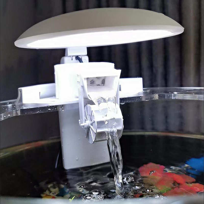 圆形鱼缸过滤器小型增氧抽水低压泵外置六合一瀑布式水轮双色灯