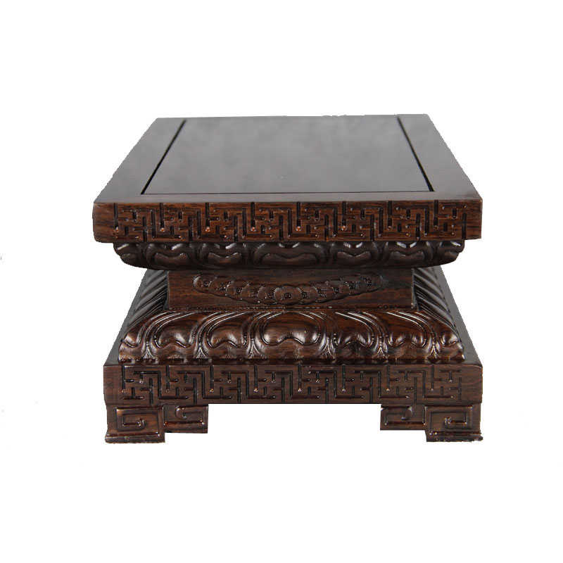 紫轩檀红木长方形黒梓木莲花底座观音佛像奇石摆件金刚实木底座