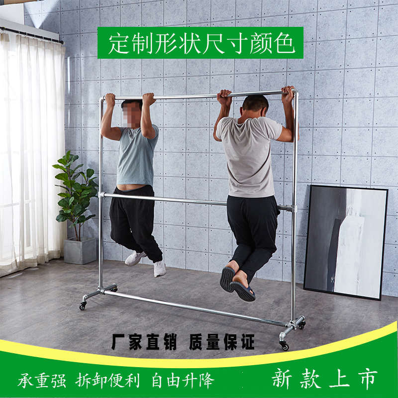 水管服装展示架带轮挂衣架晾衣落地2层龙门架货架便携移动地摊架